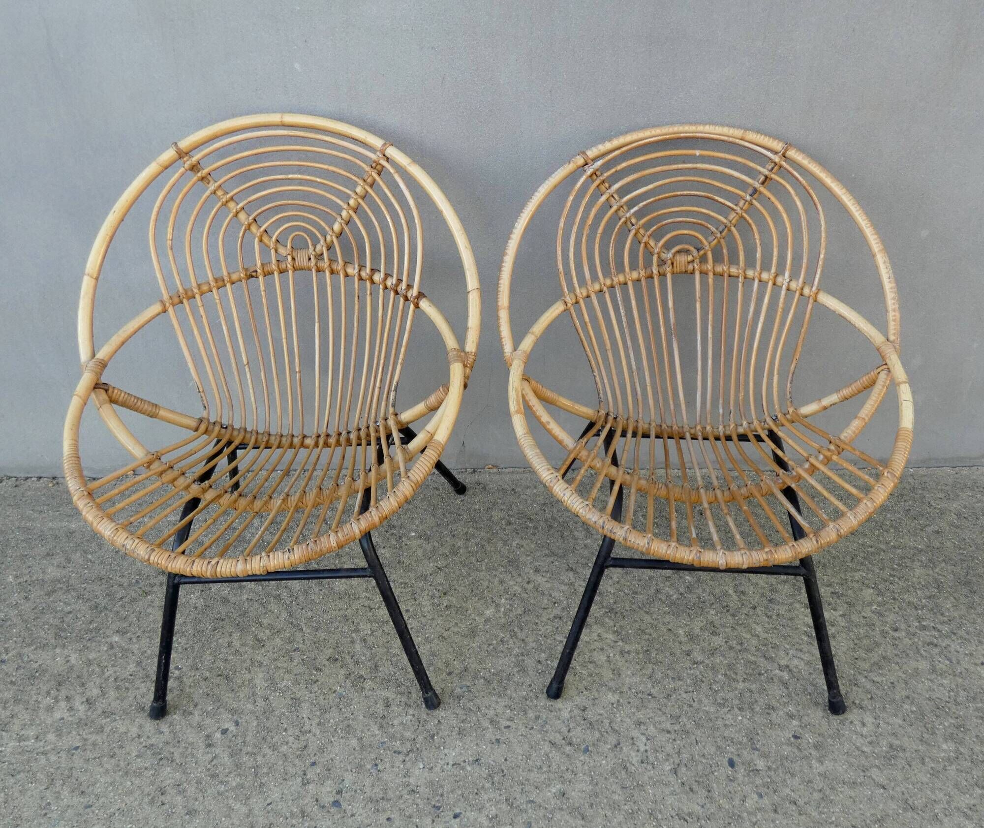 Rohe Noordwole 1950 vintage rattan and metal shell chairs