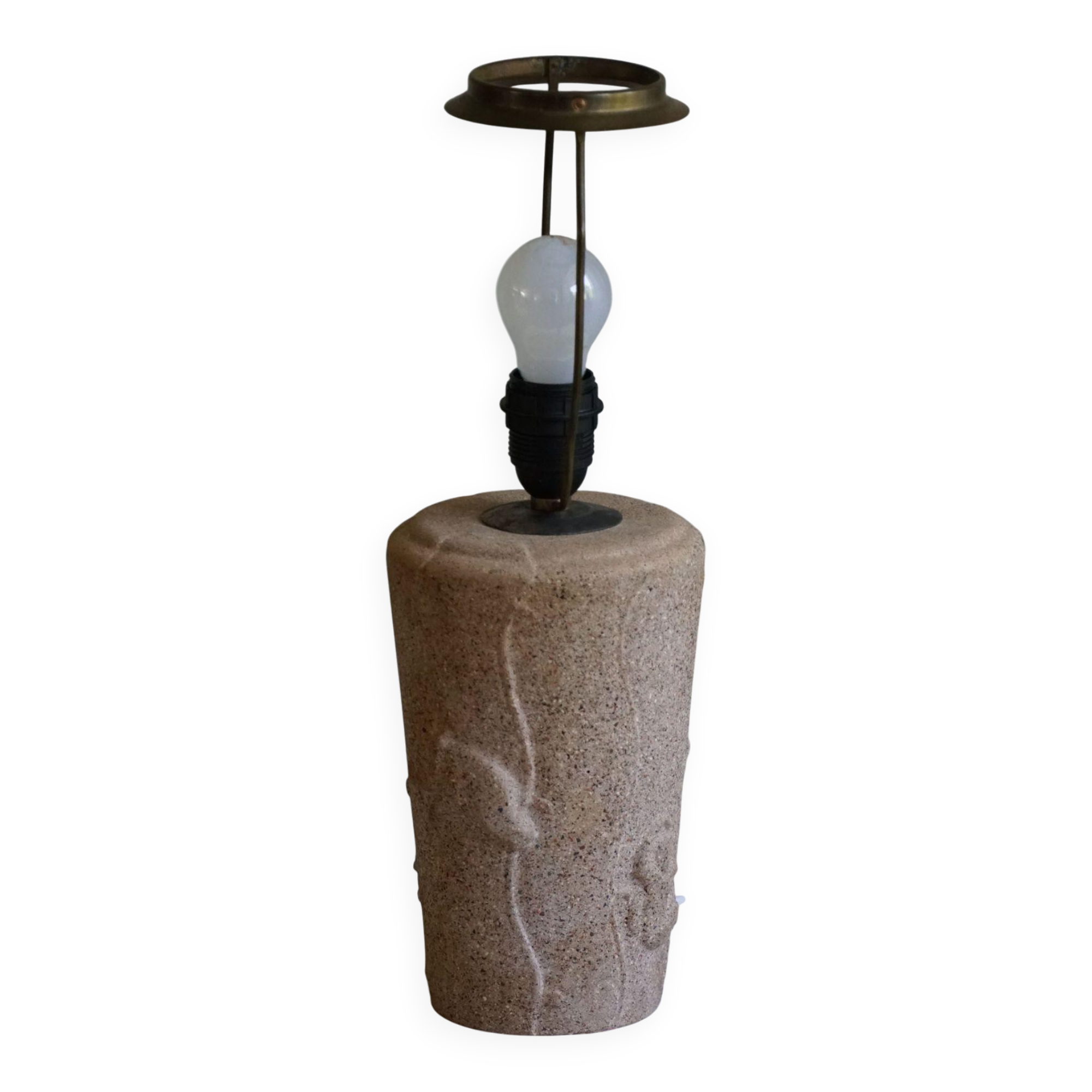 Vintage modern French table lamp in stone with elephant patterns, 1970s.