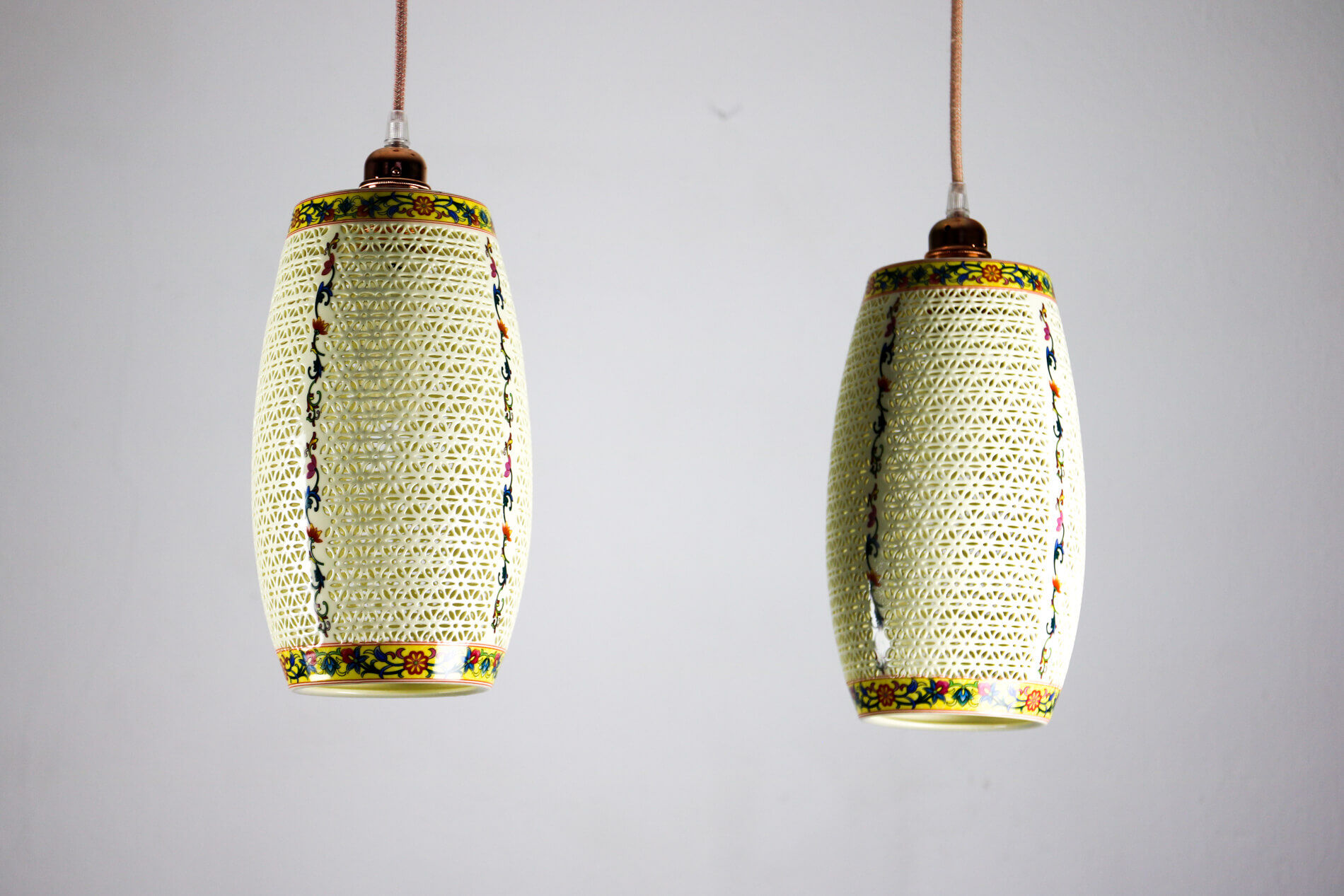 Pair of vintage oriental ceramic pendant lights, 1980s