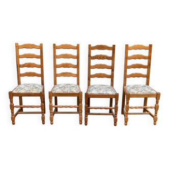 4 chaises bois massif type ferme et tissu