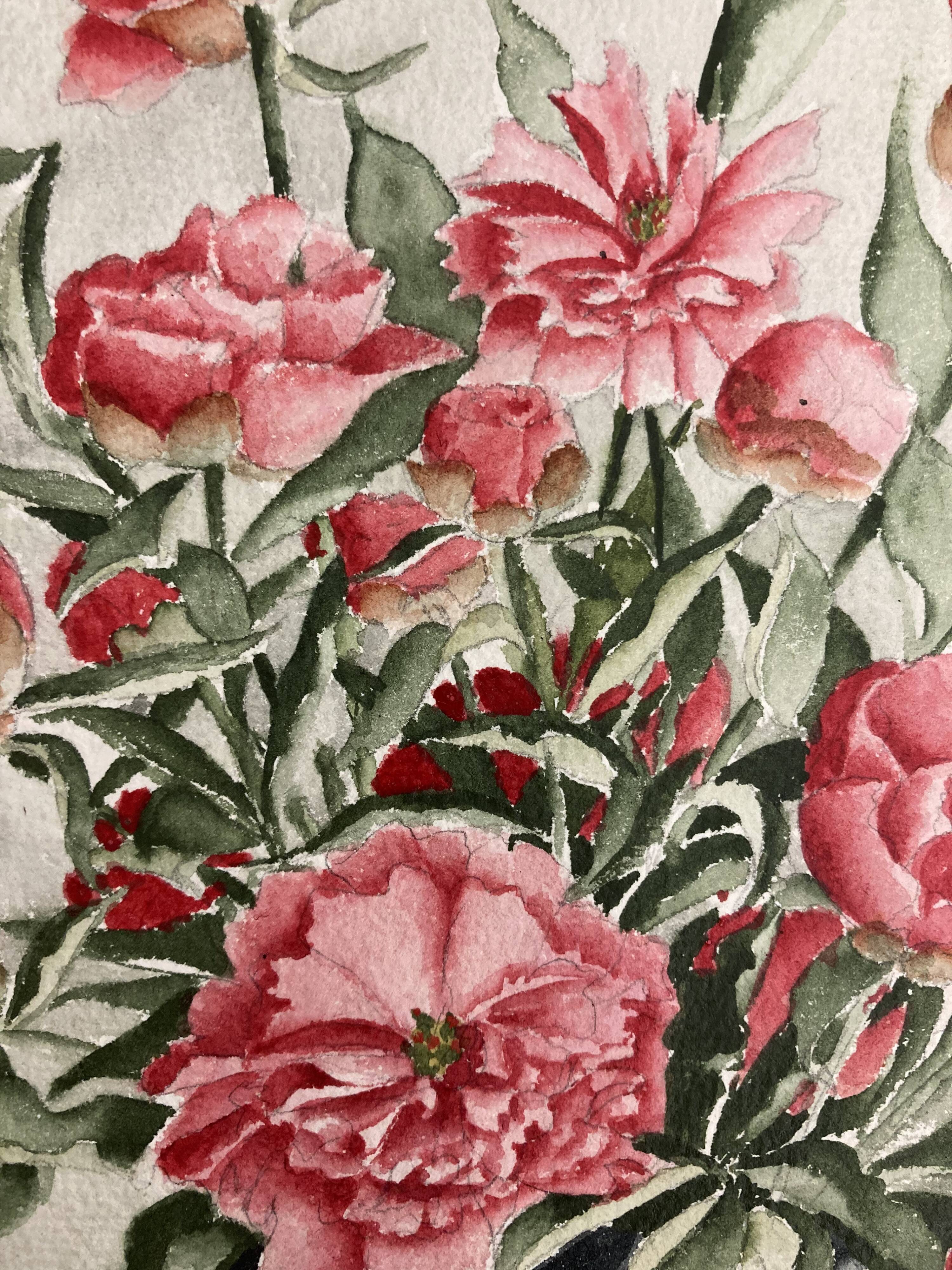 Aquarelle pivoines vintage