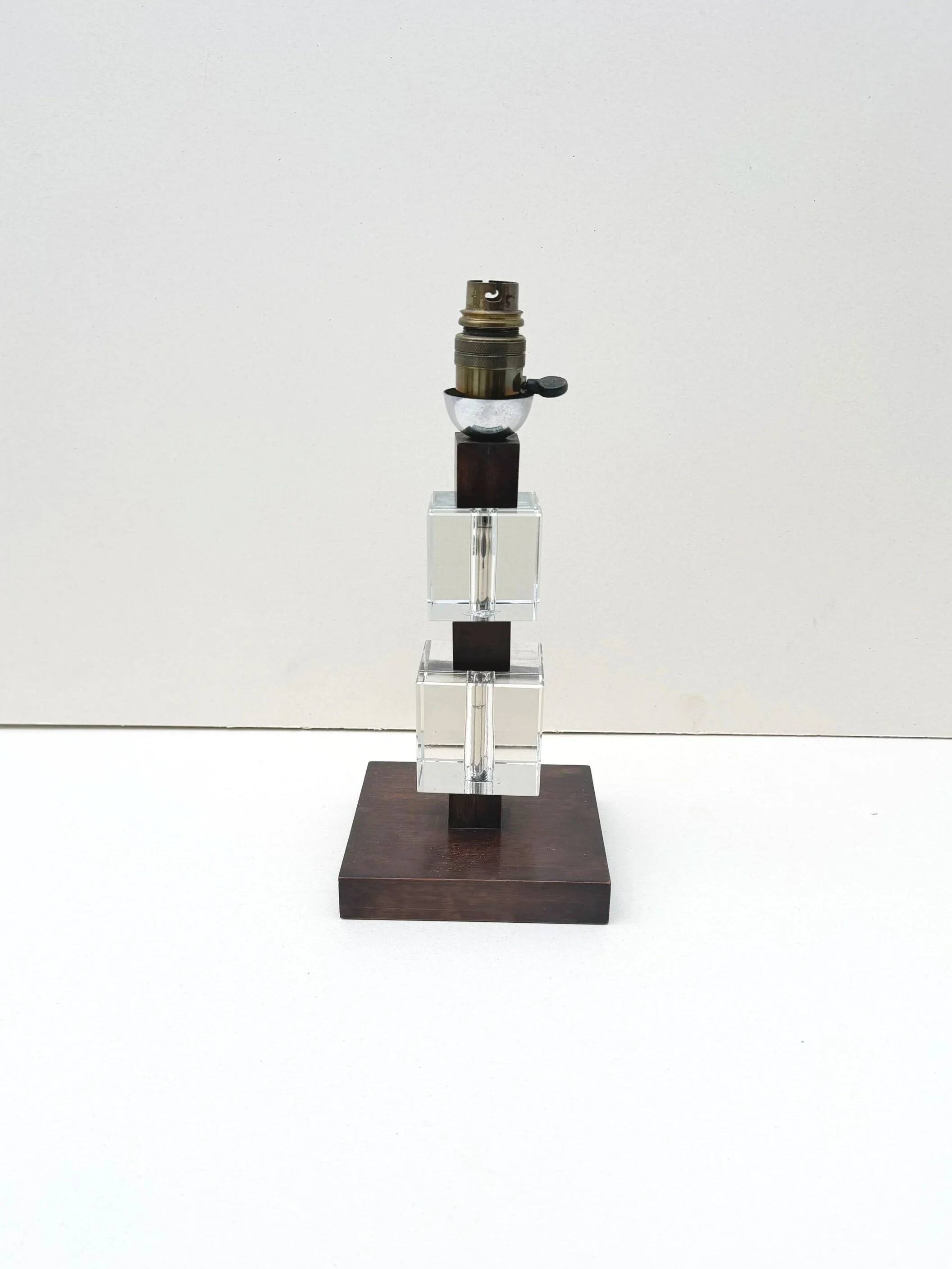 Modernist Art Deco lamp base in wood and glass, France 1930.