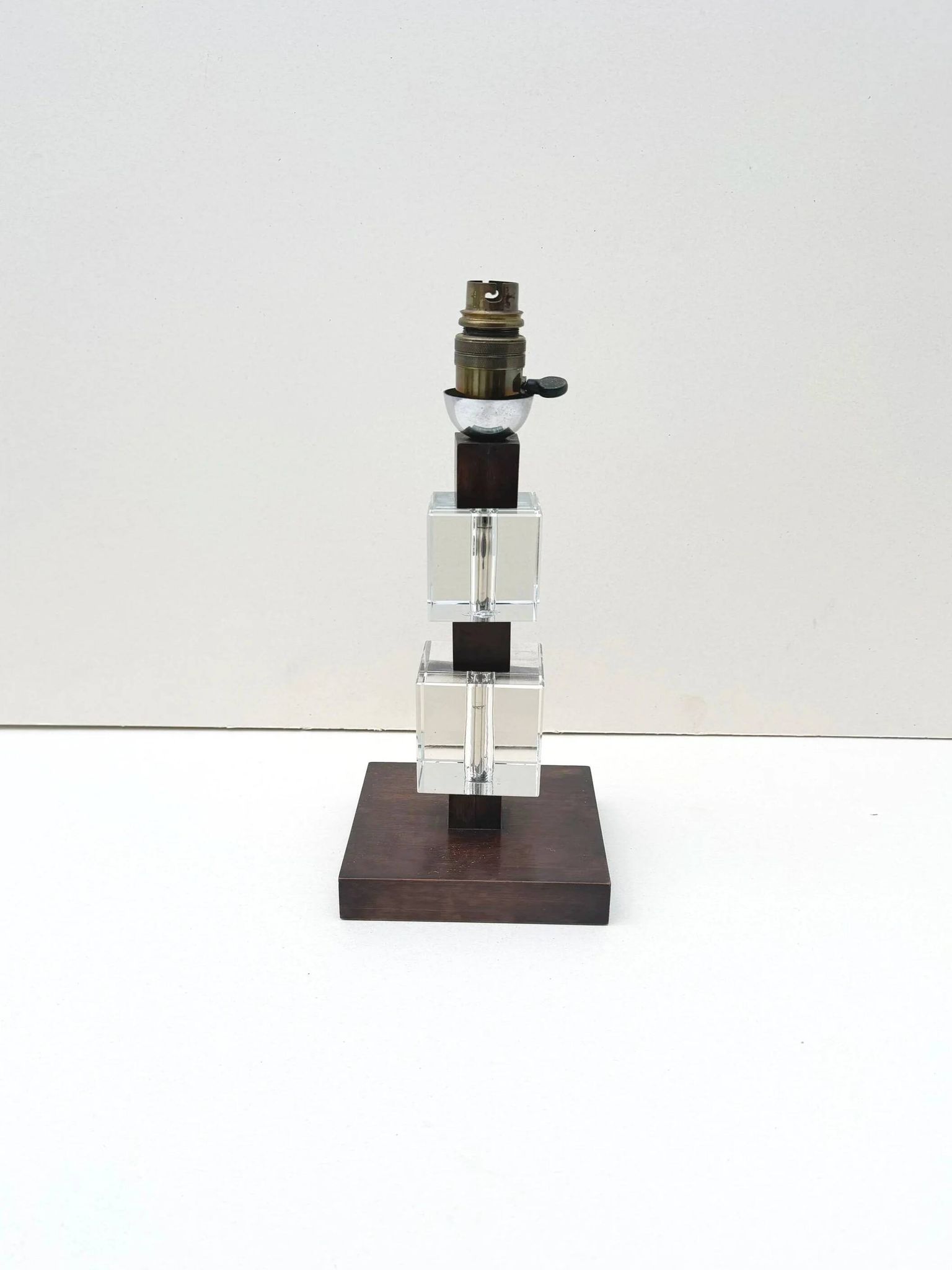 Modernist Art Deco lamp base in wood and glass, France 1930.