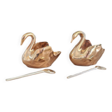 Duo of fine gold Limoges porcelain swan salt cellars