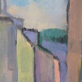 Huile sur toile paysage urbain 1951
