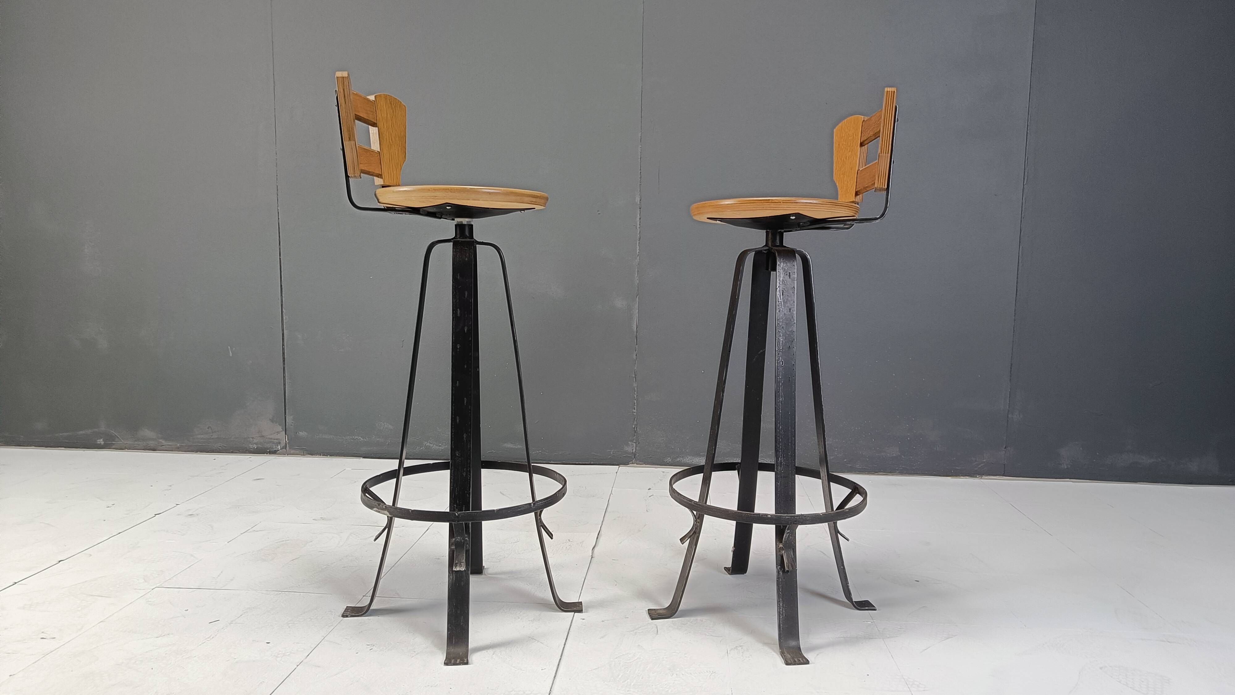 Vintage brutalist bar stools, set of 6 - 1970s