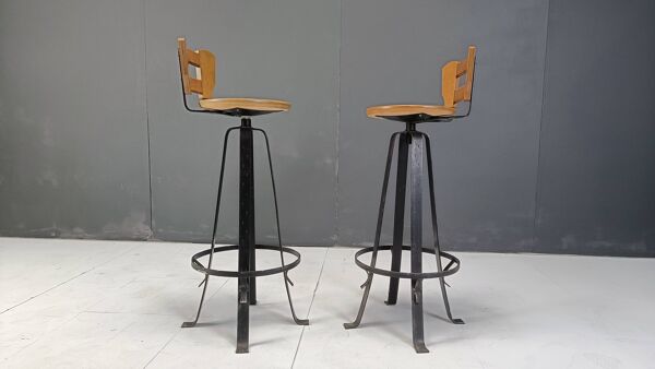 Tabourets de bar brutalistes vintage, lot de 6 - années 1970