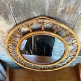 Ancien Miroir en Rotin Bambou Années 50 Vintage