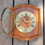 Wooden & brass wall clock, quartz star, retro chic country style - 1960