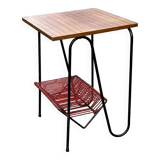 Pedestal table from the 70s, metal base and mahogany top