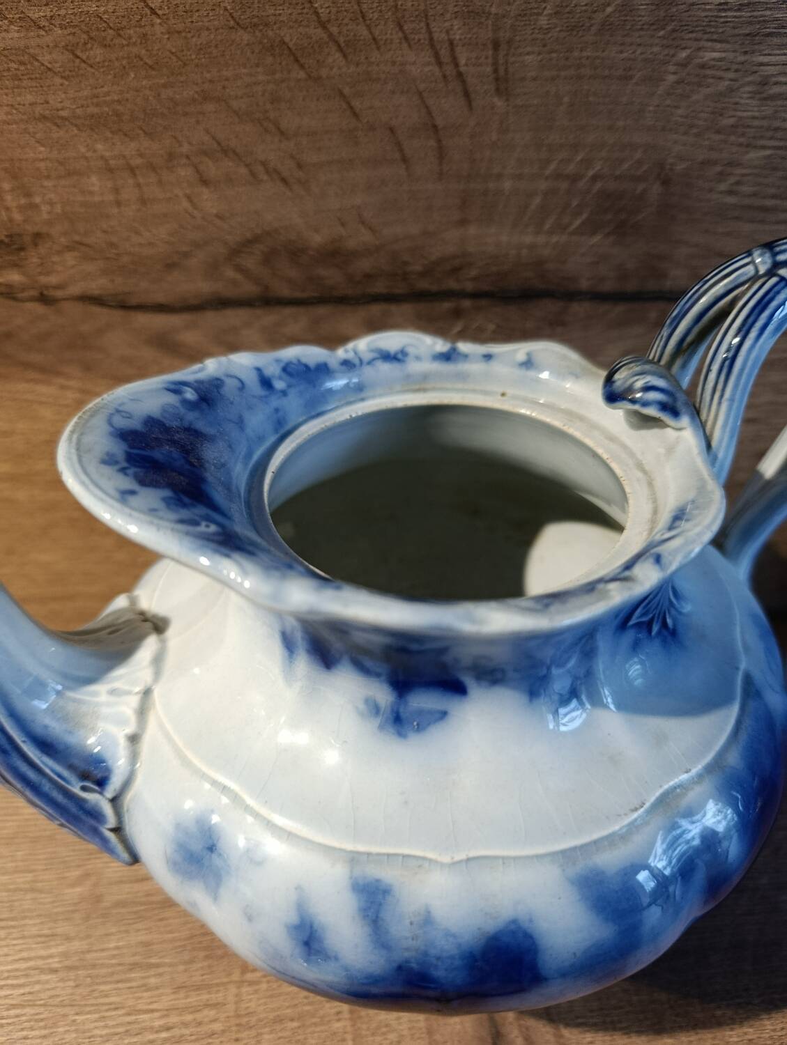 Antique blue teapot model Bryonia late 19th century Sarreguemines