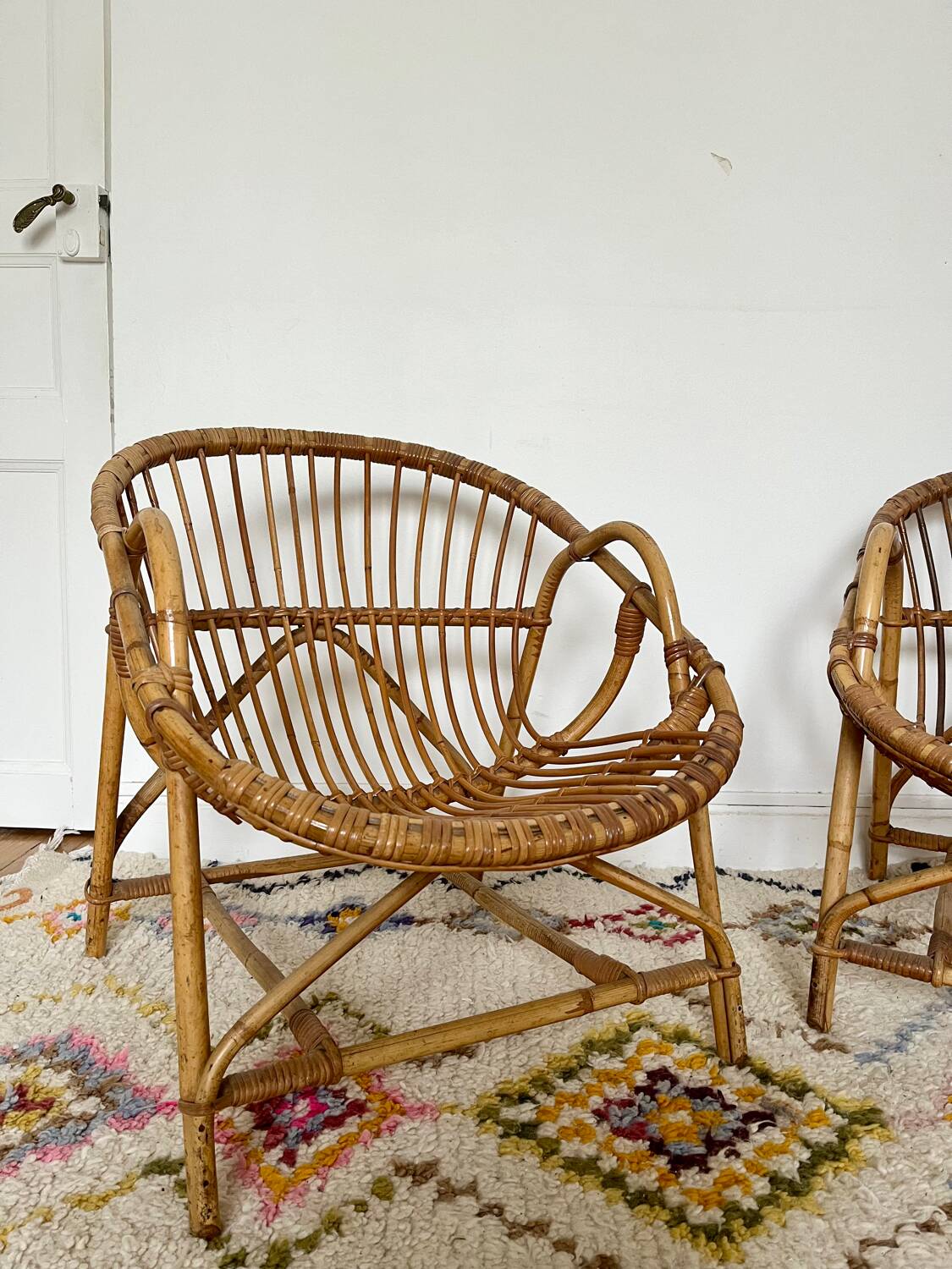 Pair of vintage rattan armchairs