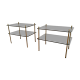Pair of brass sofa ends and smoked glass trays