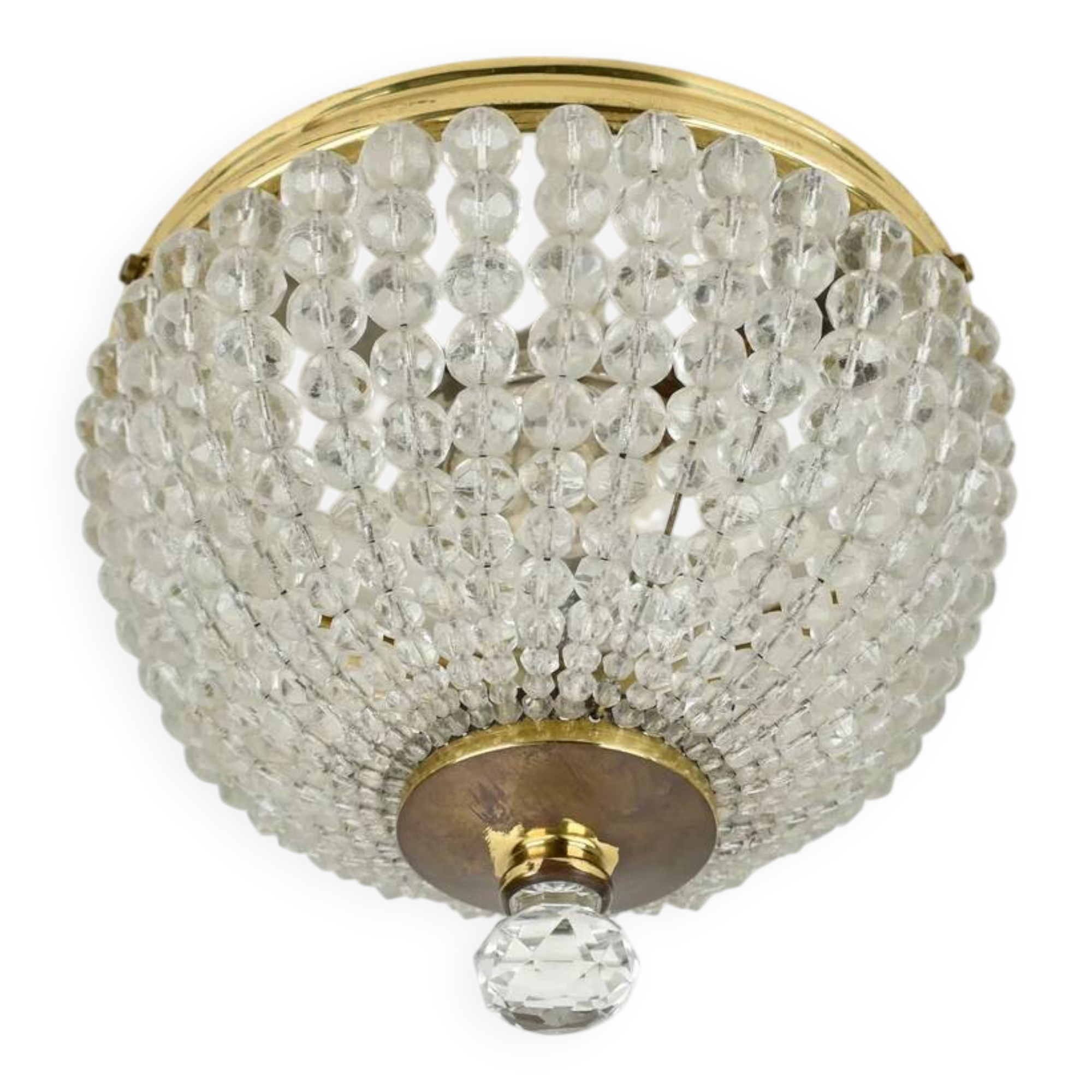Plafonnier vintage français en laiton et cristal antique
