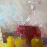 HST painting "Still life with pomes and carafe" signed Boulicot Modern Art (XX°)