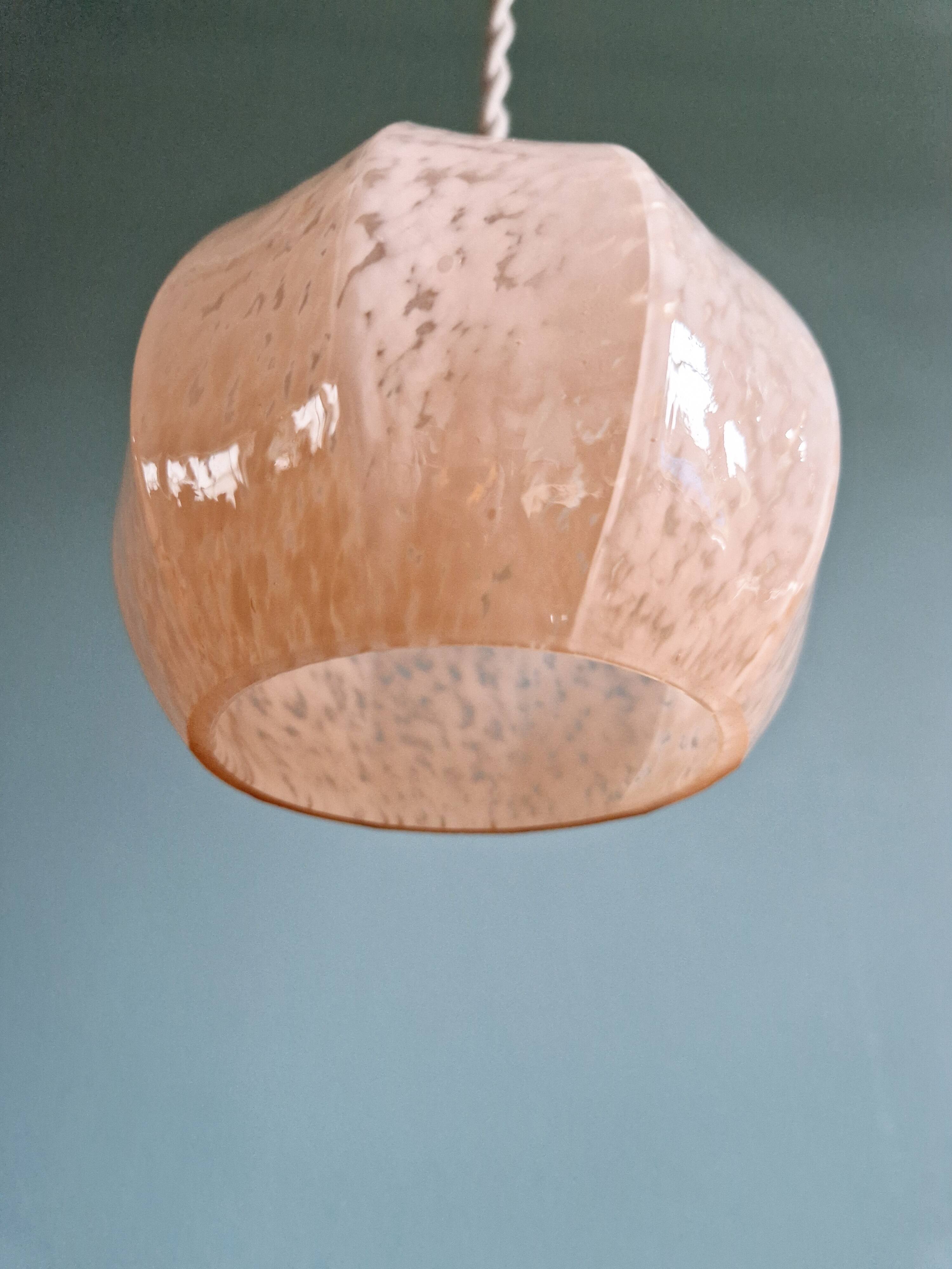 Art Deco pendant/lamp in pink speckled glass (2 available)