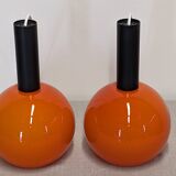 Pair of orange opaline ball pendants by Parscot, France circa 1970.