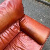 3-seater burgundy leather sofa convertible into a 2-seater bed 1940