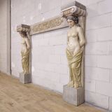 Neoclassical plaster fireplace with caryatids (nude women)