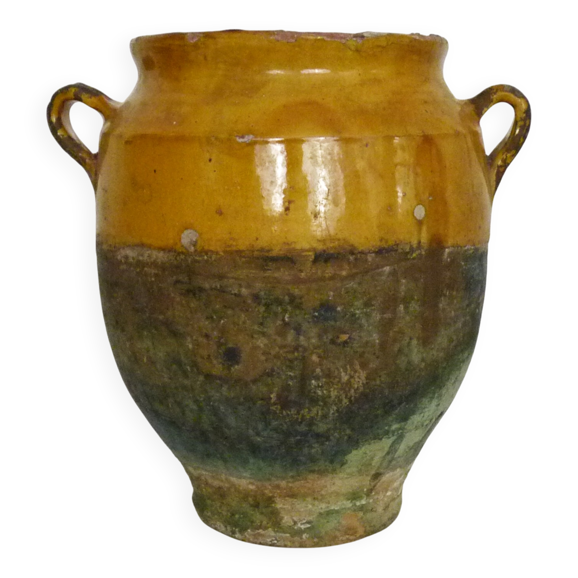 Magnificent glazed yellow confit pot, south-west of France. 19th century.