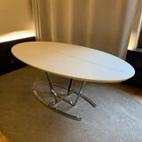 Tables ovale cuir blanc et inox matrix avec surpiqure centrale