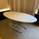 Oval tables white leather and stainless steel matrix with central stitching