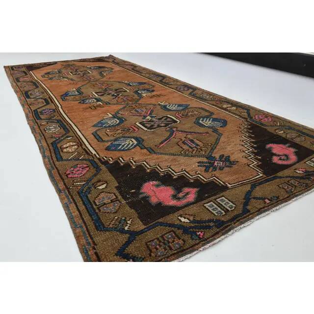 Vintage Turkish Oushak Handmade Wool Cotton Brown Runner Rug 128296