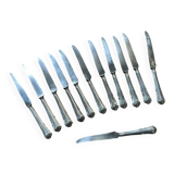 Set of 12 dessert knives in silver metal with steel blades from the early 20th century