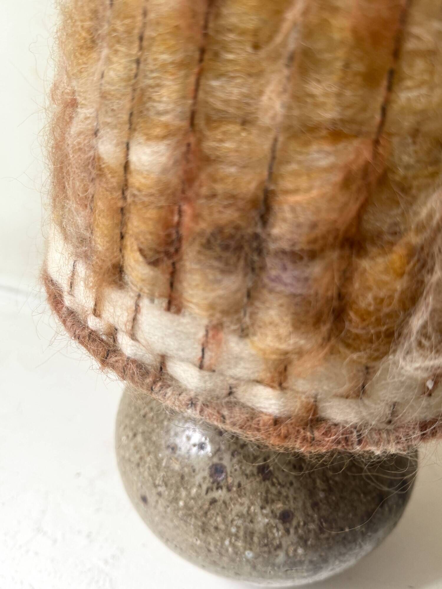 Ceramic table lamp in chamotte stoneware & wool, Alain Blanchard 1970