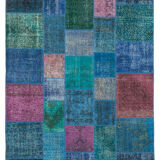 Handmade turkish overdyed 205 cm x 300 cm blue patchwork rug