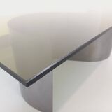 Table basse rectangulaire Space Age vintage en acier et verre fumé