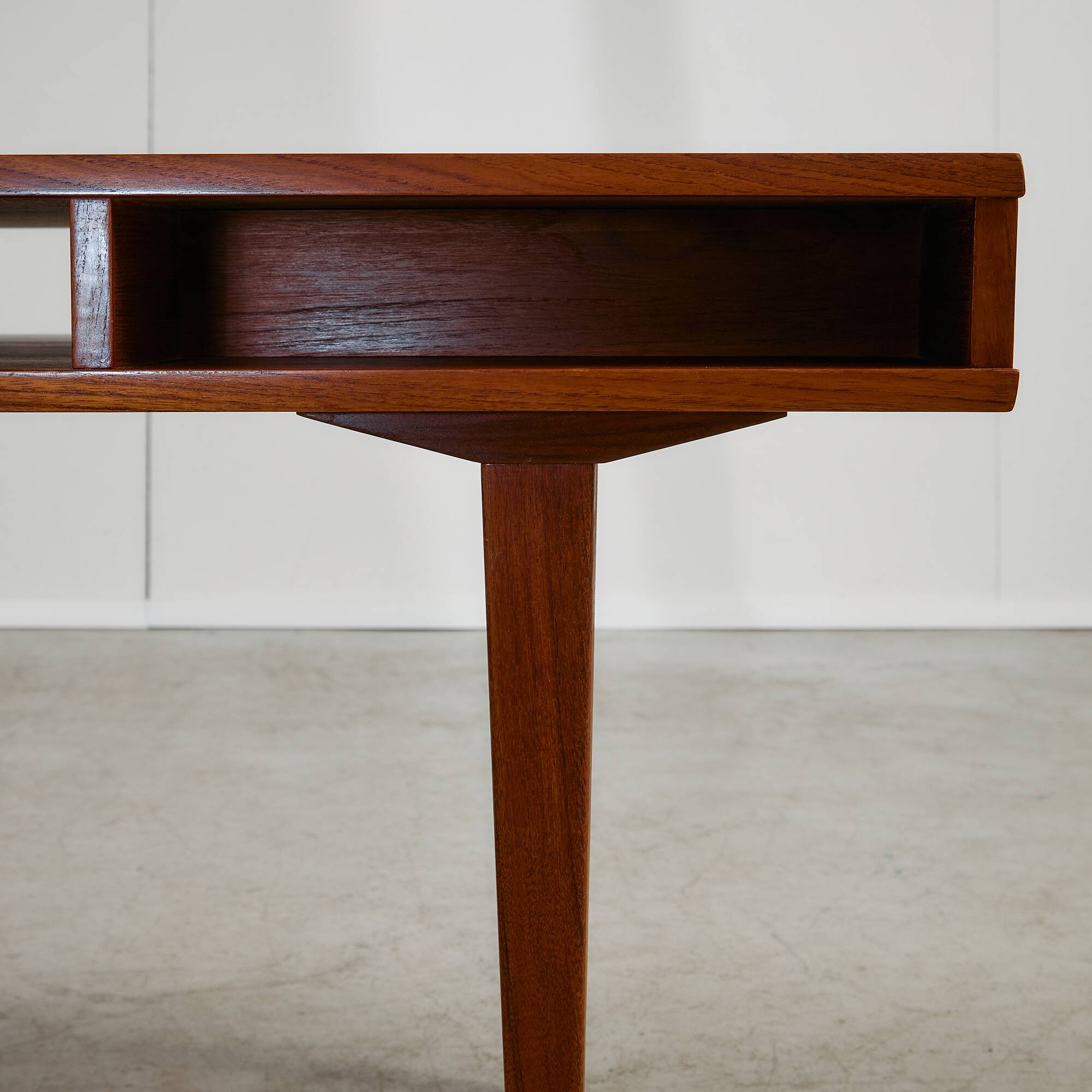 1950s Danish Teak Coffee Table with Drawers and Pull-Out Tray