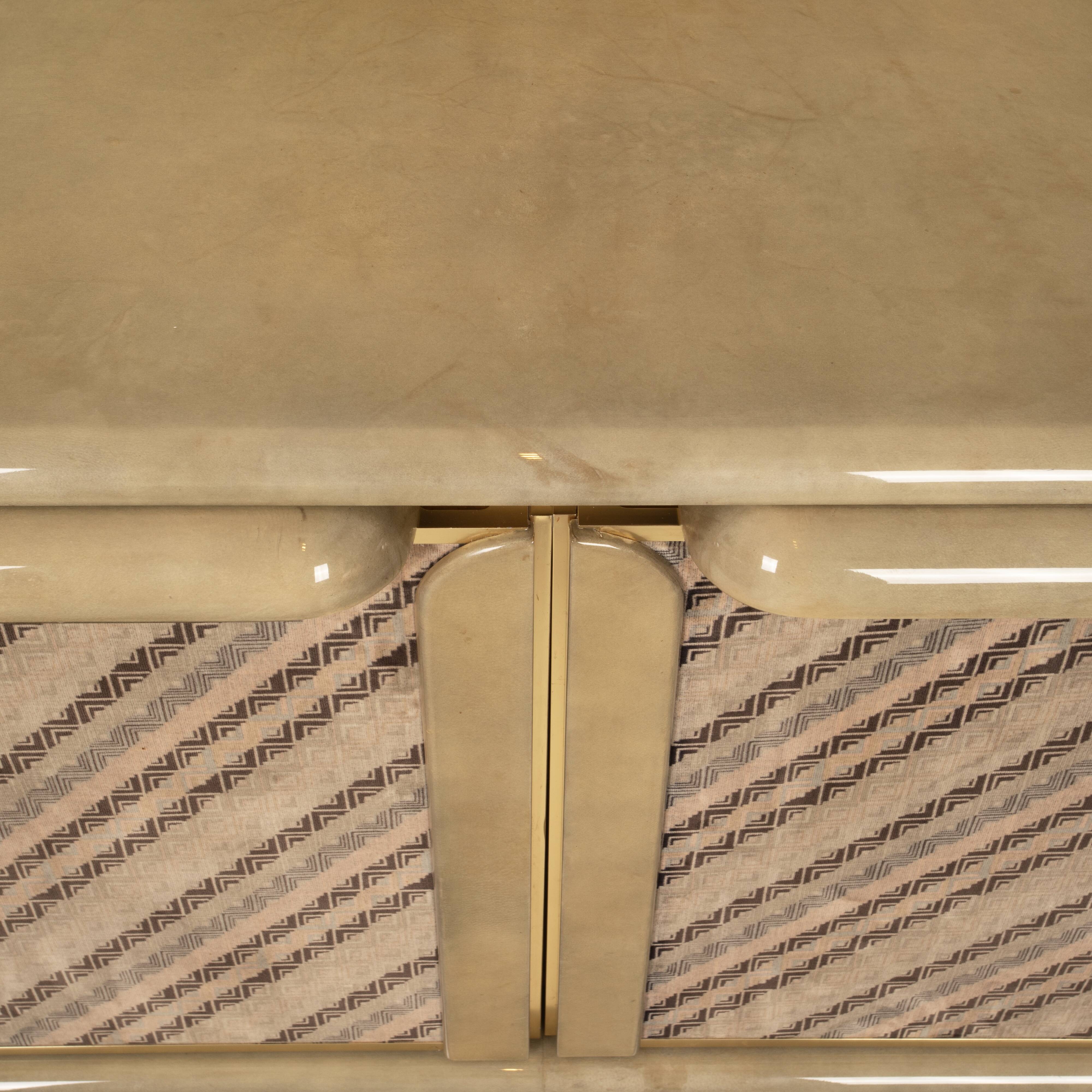 Sideboard in parchment and Missoni fabric by Angelo Mazzola for Salpol, 1980