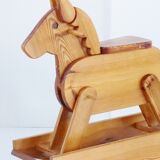 Superb horse rocking in 1970-1980 vintage seventies French rocking horse pine