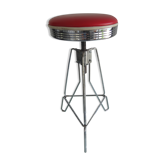 Tabouret de bar américain 1980 cuir rouge tripode