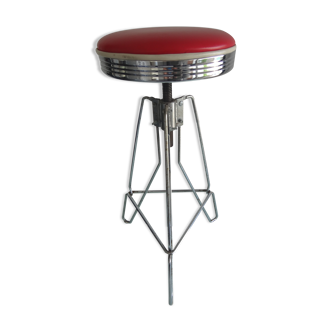 American bar stool 1980 tripod red leather