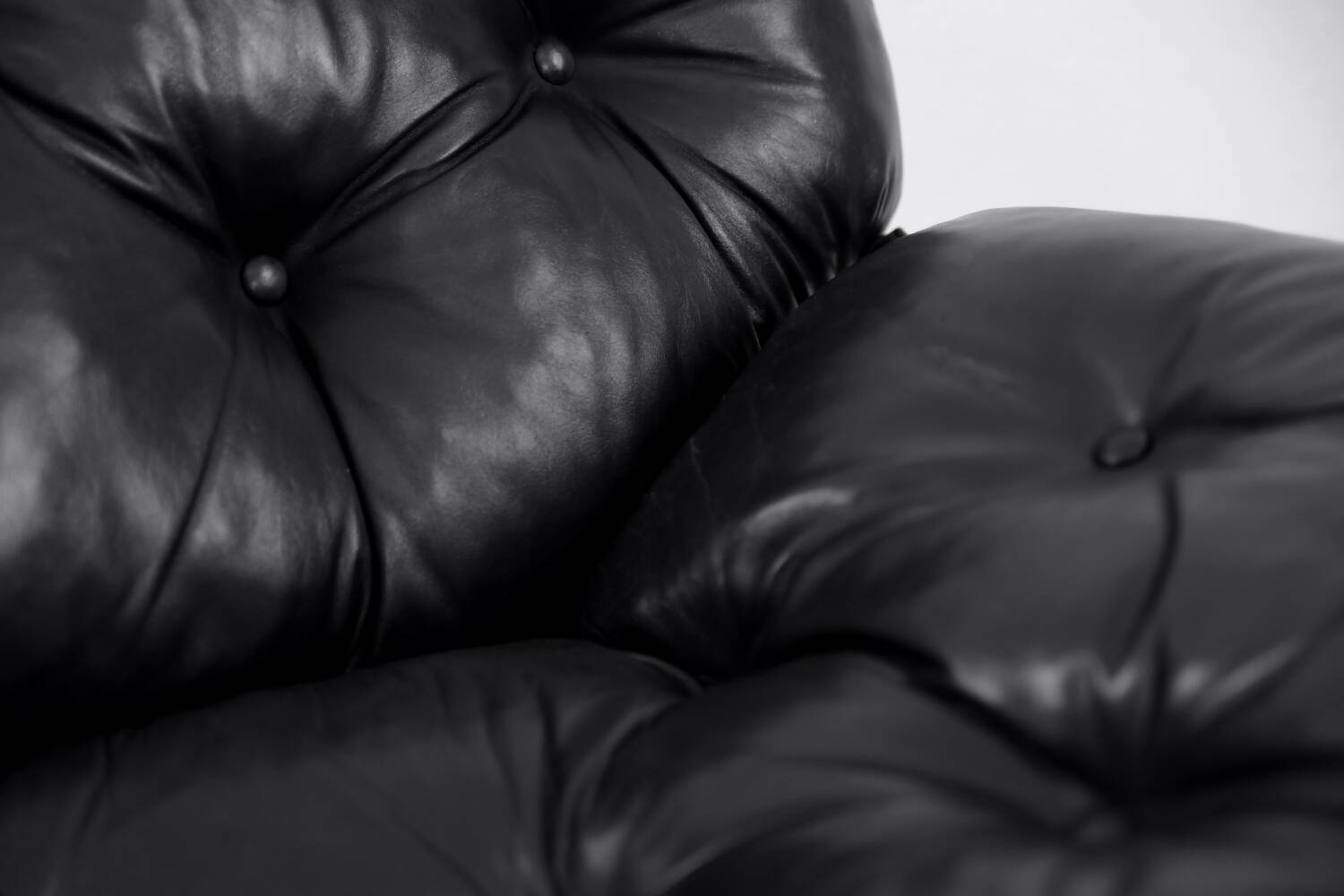 Vintage Mid-Century Scandinavian Modern Glamour Leather Black & Gold Sofa