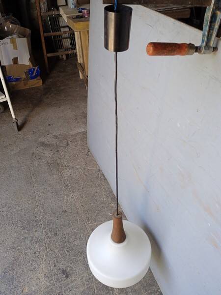 Louis Kalff pendant lamp ep 1960 Scandinavian glass and teak