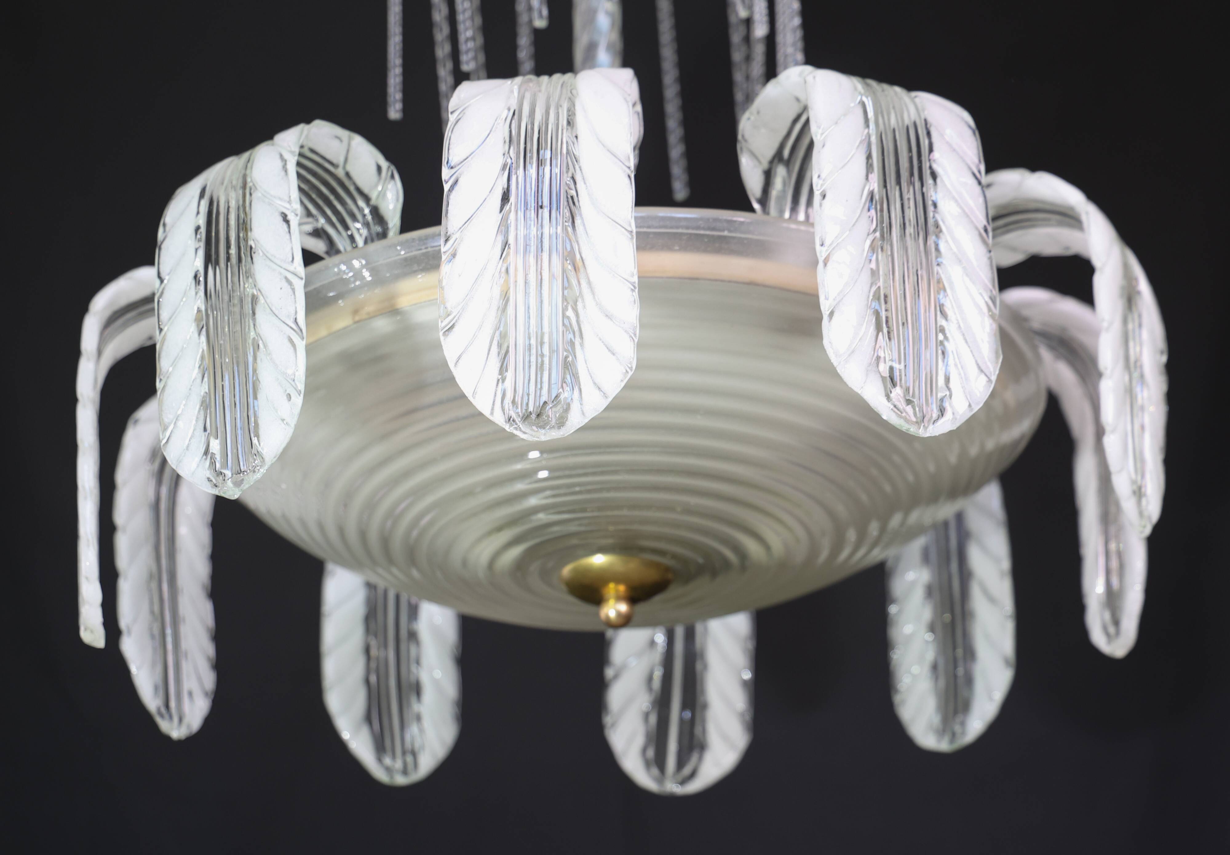 Museal Art Decò Ercole Barovier Murano Glass Chandelier, 1930