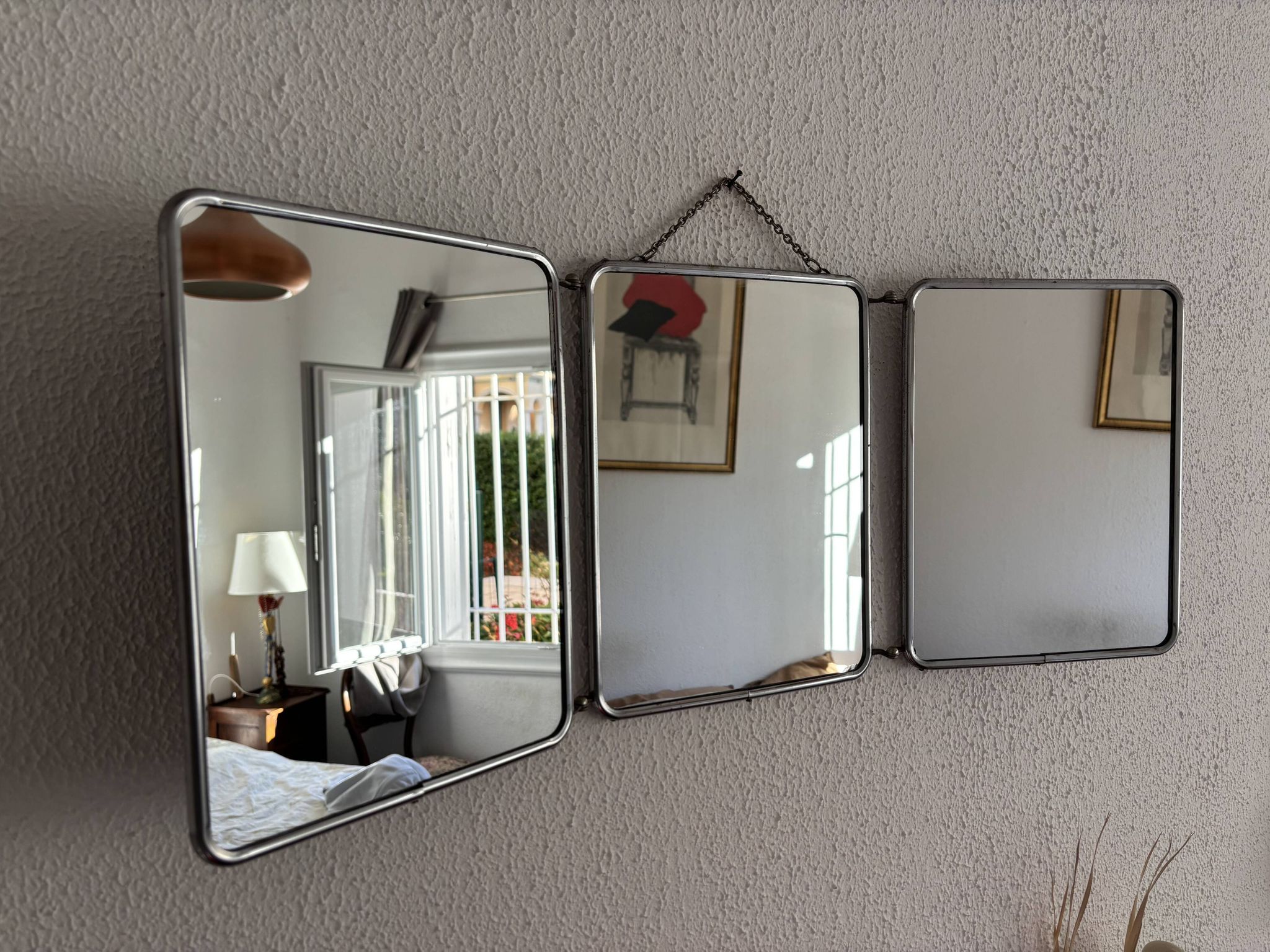 Vintage 1960 triptych barber mirror silvered Arpin - 28 x 70 cm
