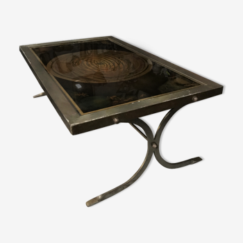 Table basse acier brossé verre Astrolabe