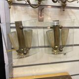 Brass Glass Sconces in a Fontana Arte  style