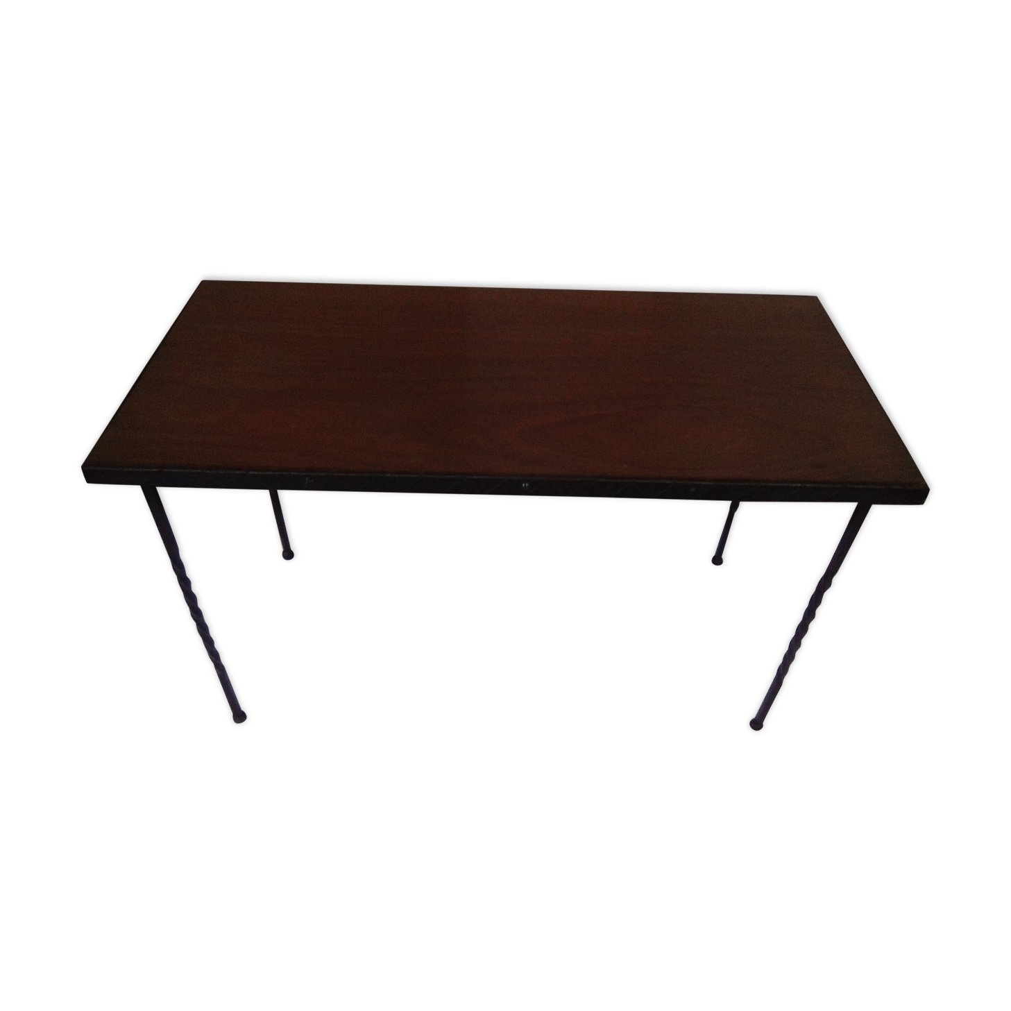 Coffee table wrought iron legs wooden top 77 x 38 cm