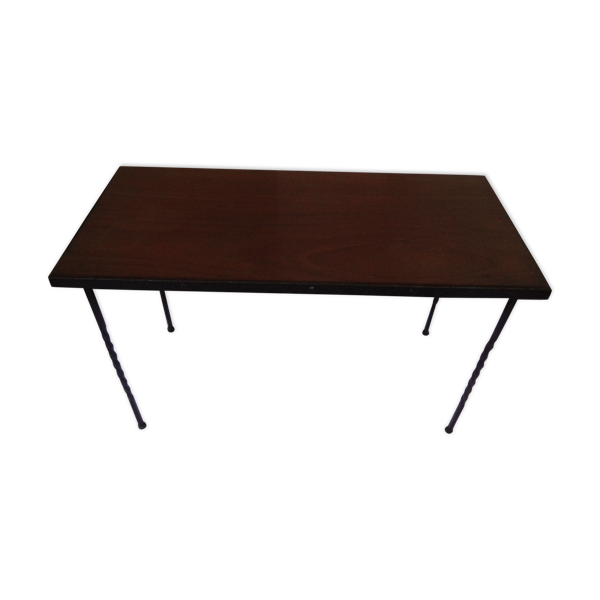 Table basse pieds en fer forgé plateau en bois 77 x 38 cm