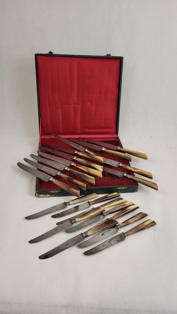 20 couteaux de table lame acier manche corne