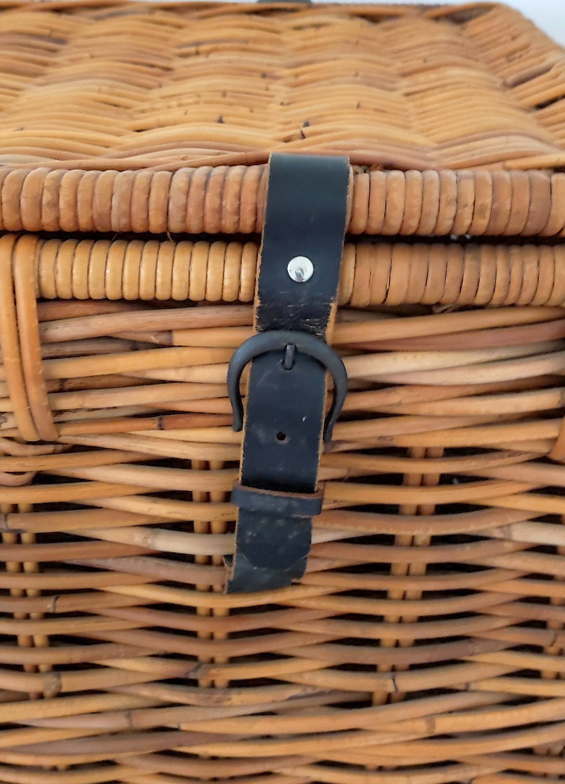 Wicker, rattan & leather travel trunk