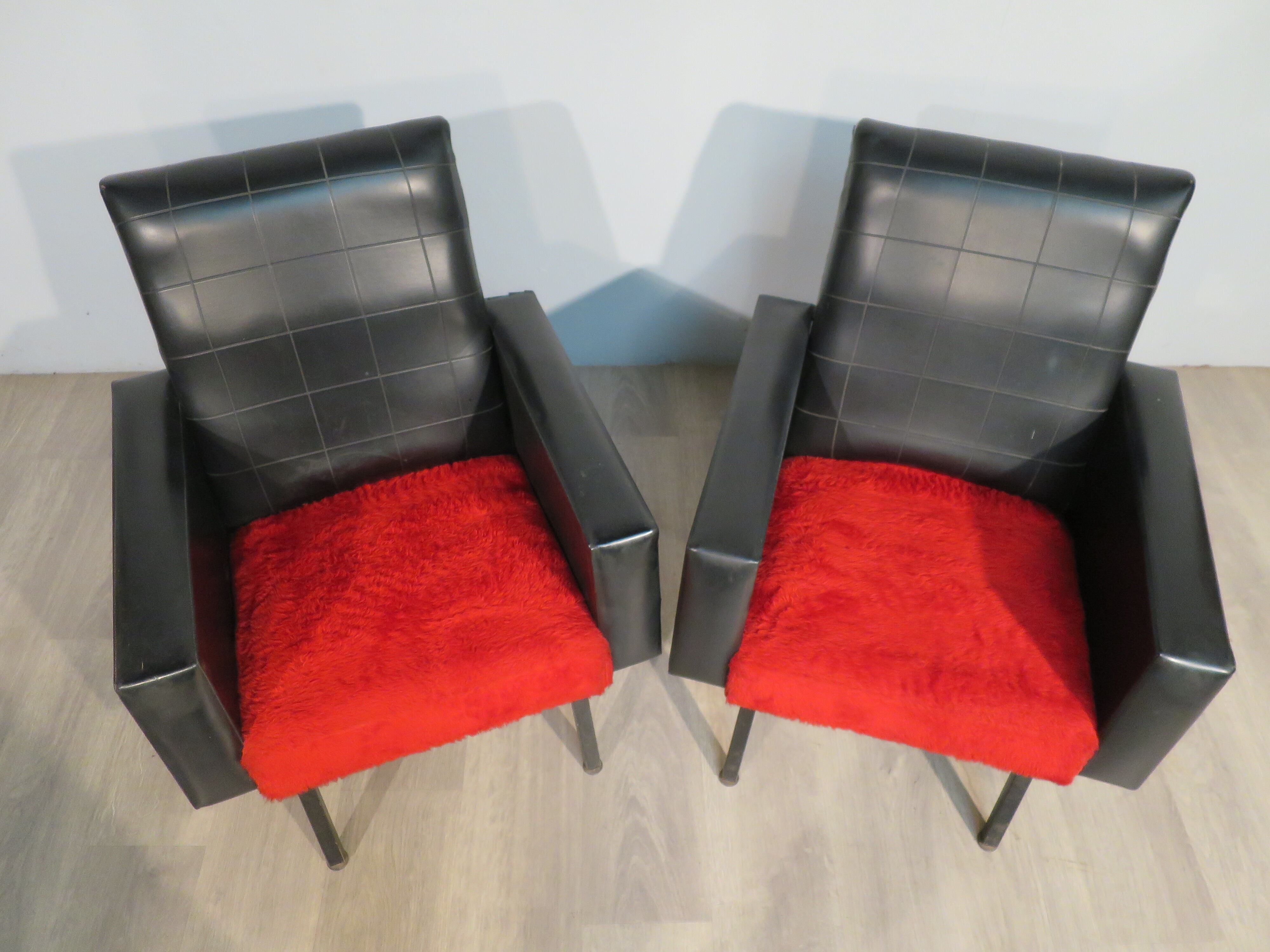 Pair of vintage armchairs in skai and "moumoutte"