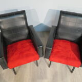 Pair of vintage armchairs in skai and "moumoutte"
