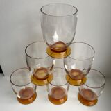Set of 6 shot glasses with amber foot art deco 30s