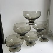 Set of 6 art deco design champagne glasses in smoked glass 30s-40s